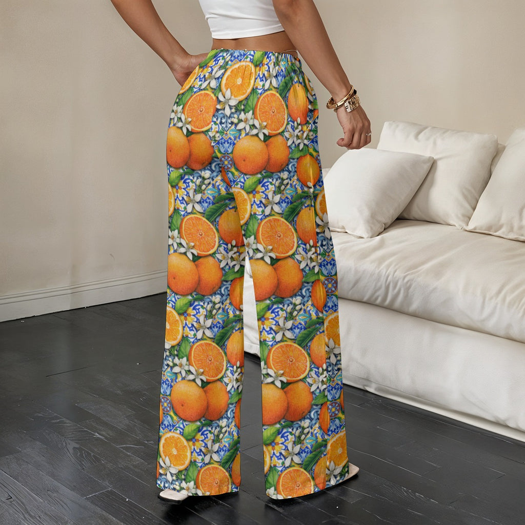 Mediterranean Citrus Relaxed Straight-Leg Pants | Women's Lightweight Beach Lounge Pants