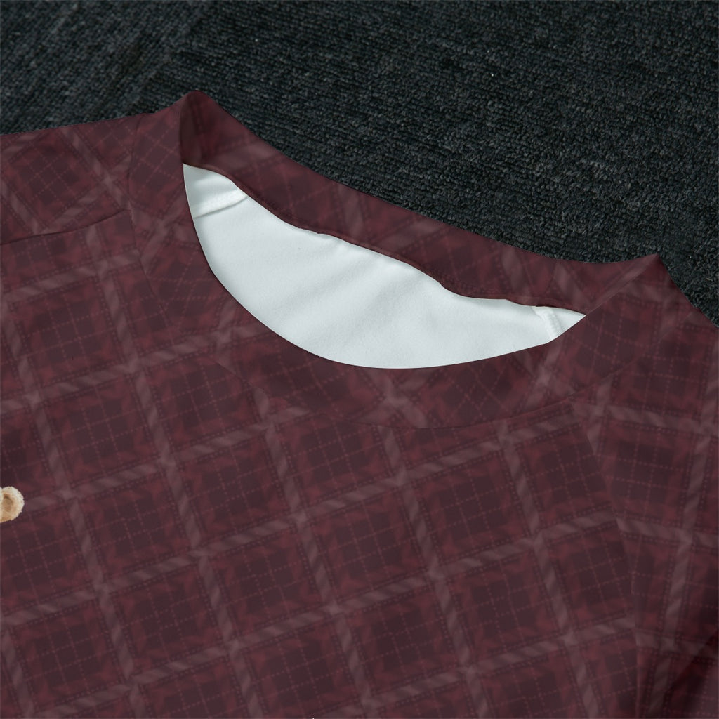 Women's Burgundy Plaid Teddy Bear Soft-Touch Long Sleeve Pajama Set