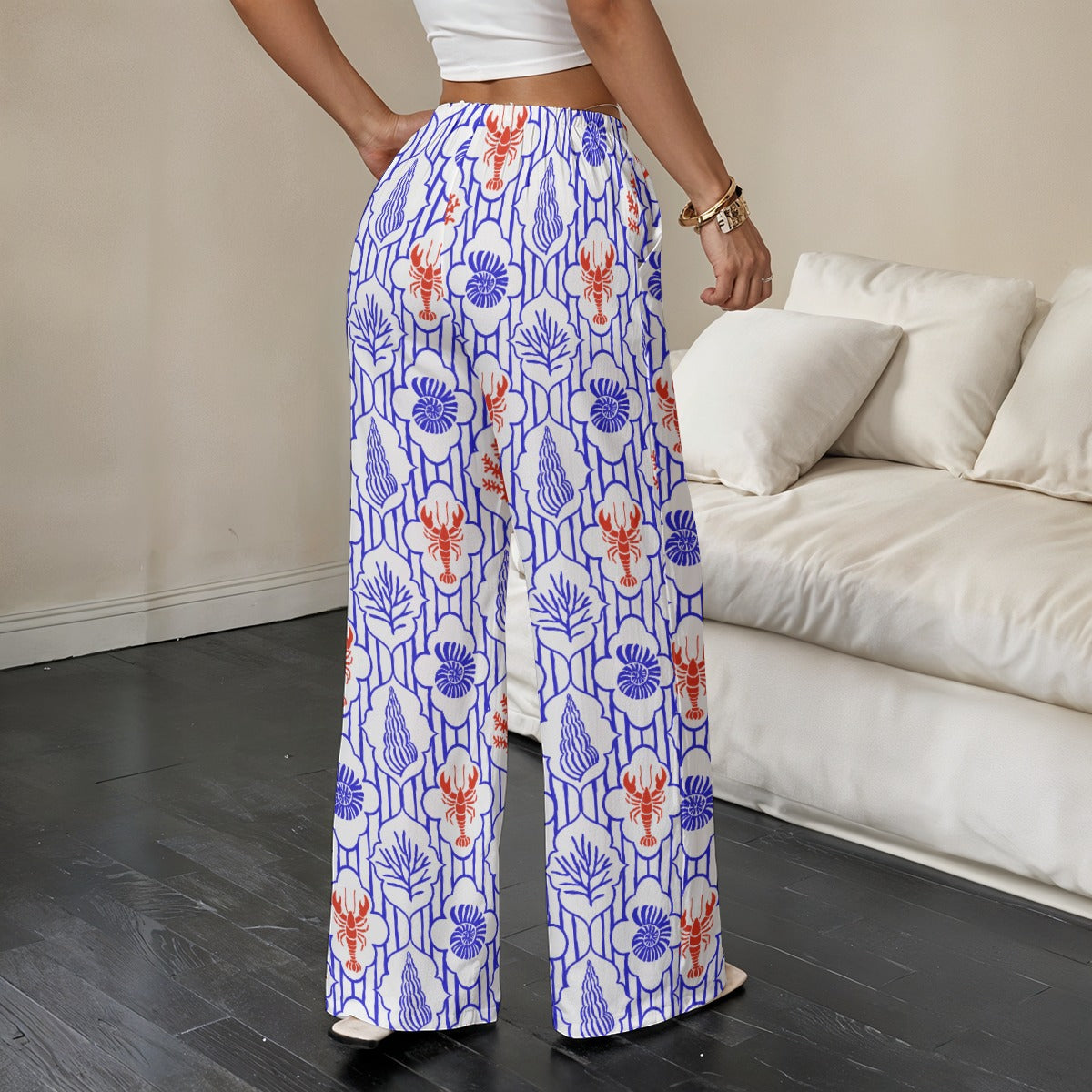 Coastal Lobster Relaxed Straight-Leg Pants | Women's Lightweight Beach Lounge Pants