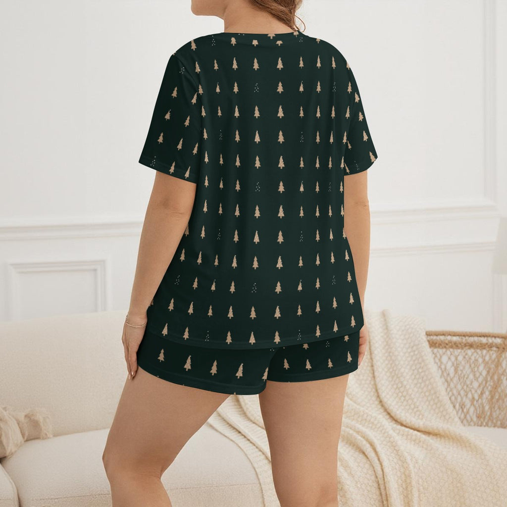 Women's Forest Green Christmas Tree Soft-Touch Pajama Shorts Set