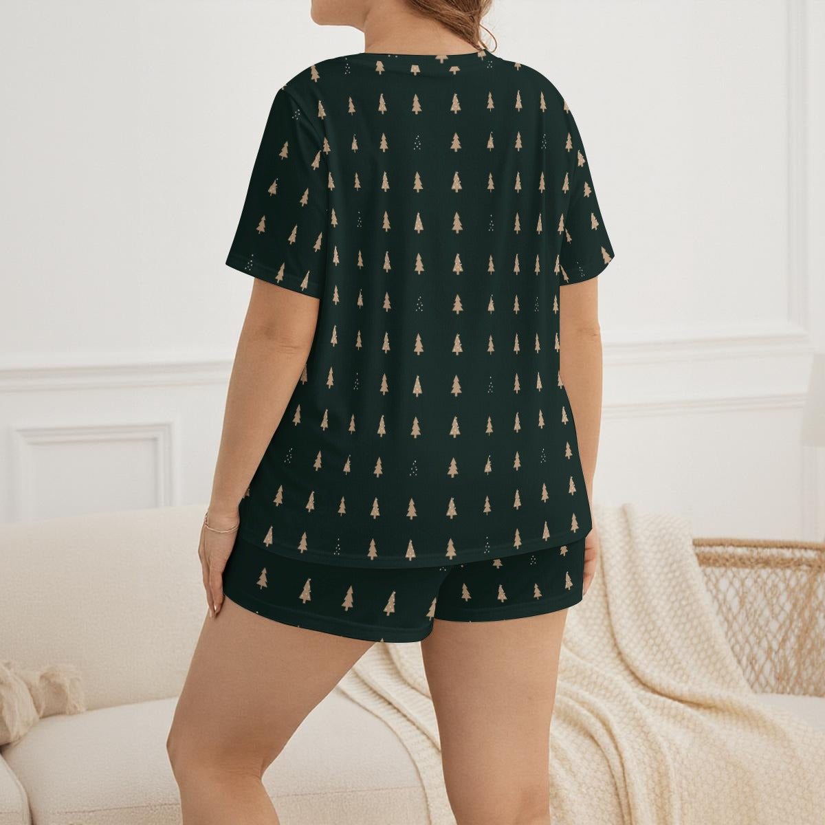 Women's Forest Green Christmas Tree Soft-Touch Pajama Shorts Set