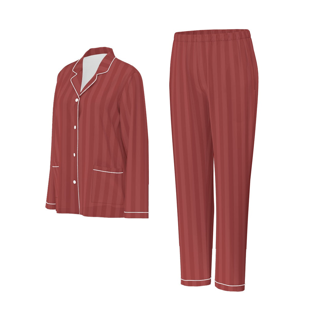 Women's Dusty Rose Striped Silky Long Sleeve Pajama Set