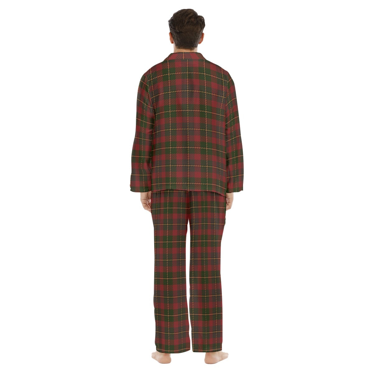 Men's Red & Green Christmas Plaid Teddy Bear Long Sleeve Pajama Set