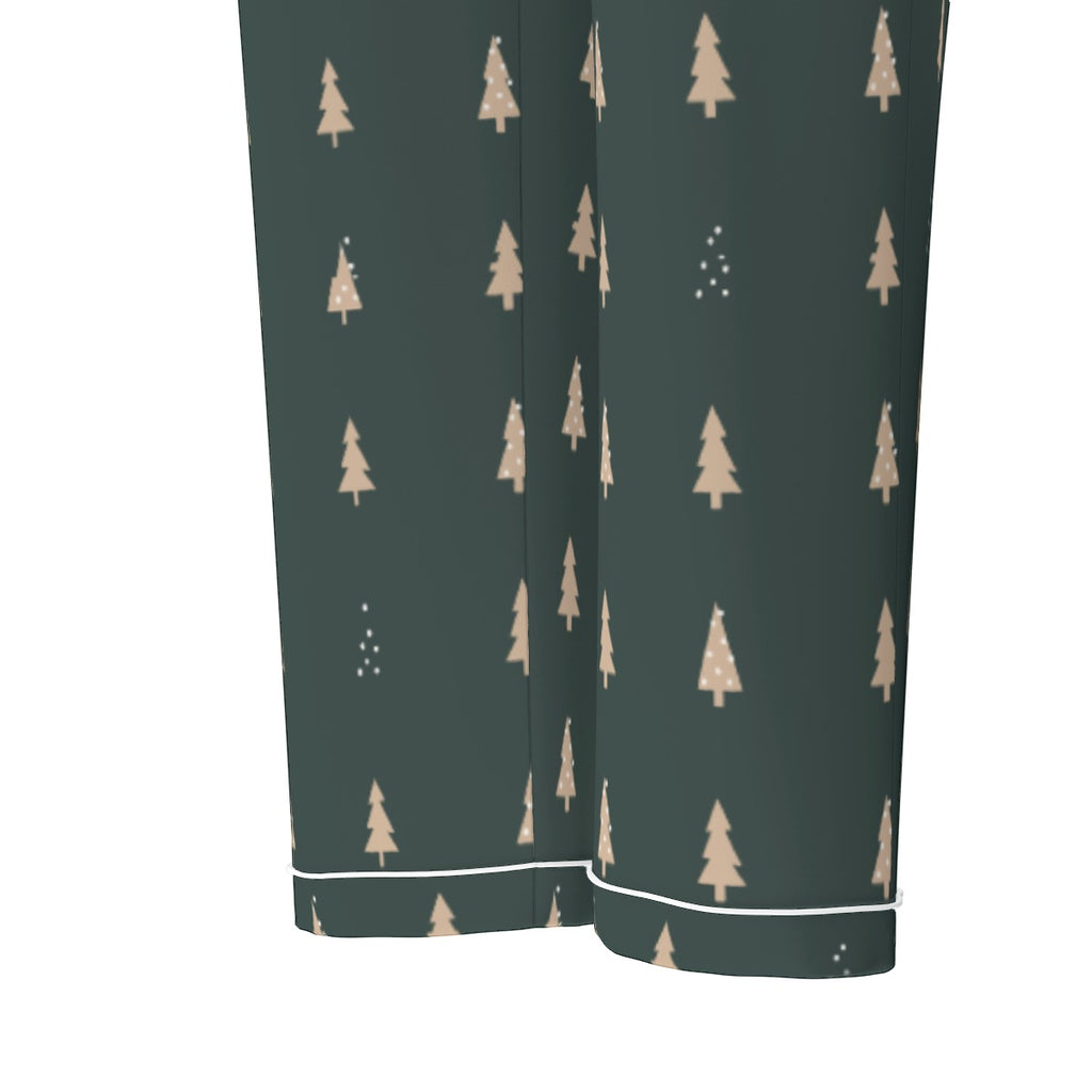 Women's Forest Green Christmas Tree Silky Long Sleeve Pajama Set