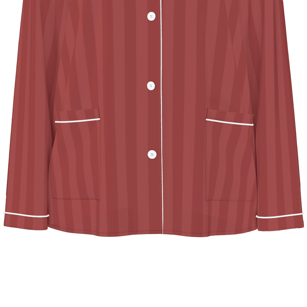 Women's Dusty Rose Striped Silky Long Sleeve Pajama Set