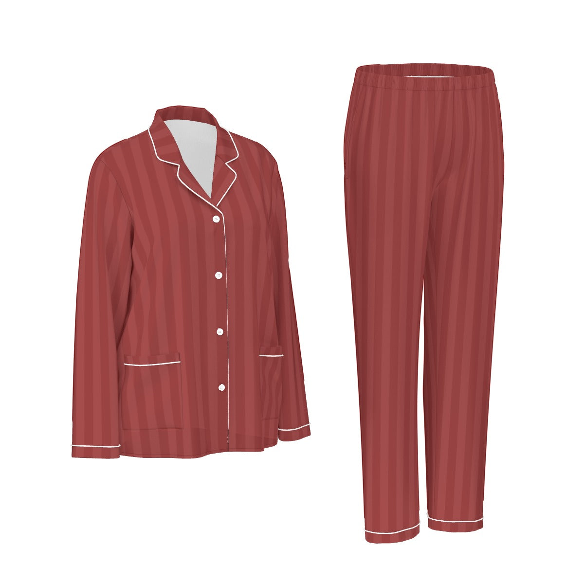 Women's Dusty Rose Striped Silky Long Sleeve Pajama Set