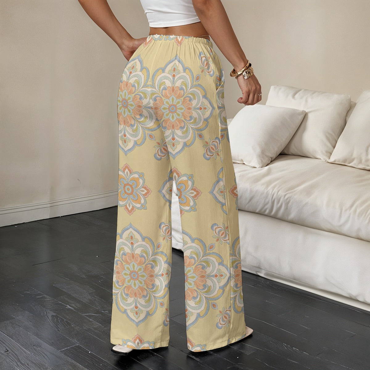 Boho Medallion Relaxed Straight-Leg Pants | Women's Lightweight Beach Lounge Pants