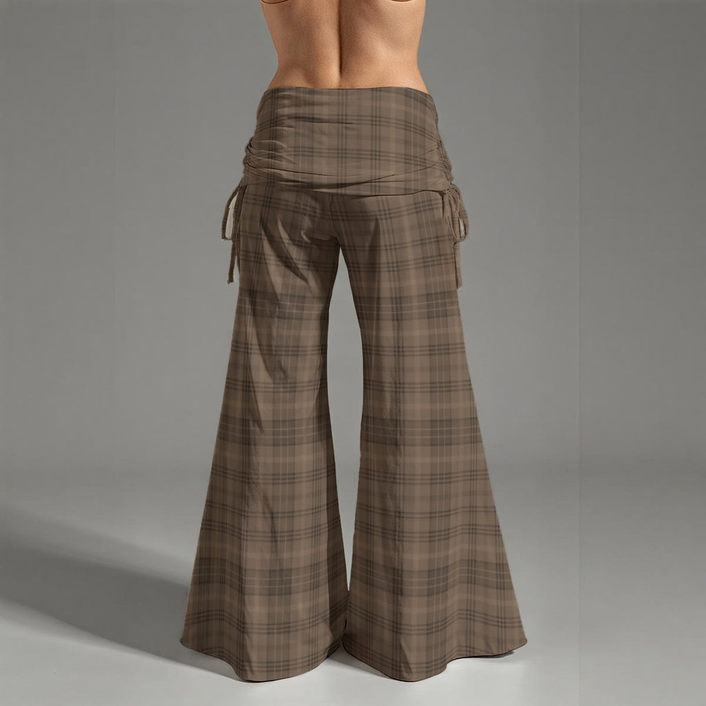 Women's Brown Plaid High Waist Wide Leg Pants