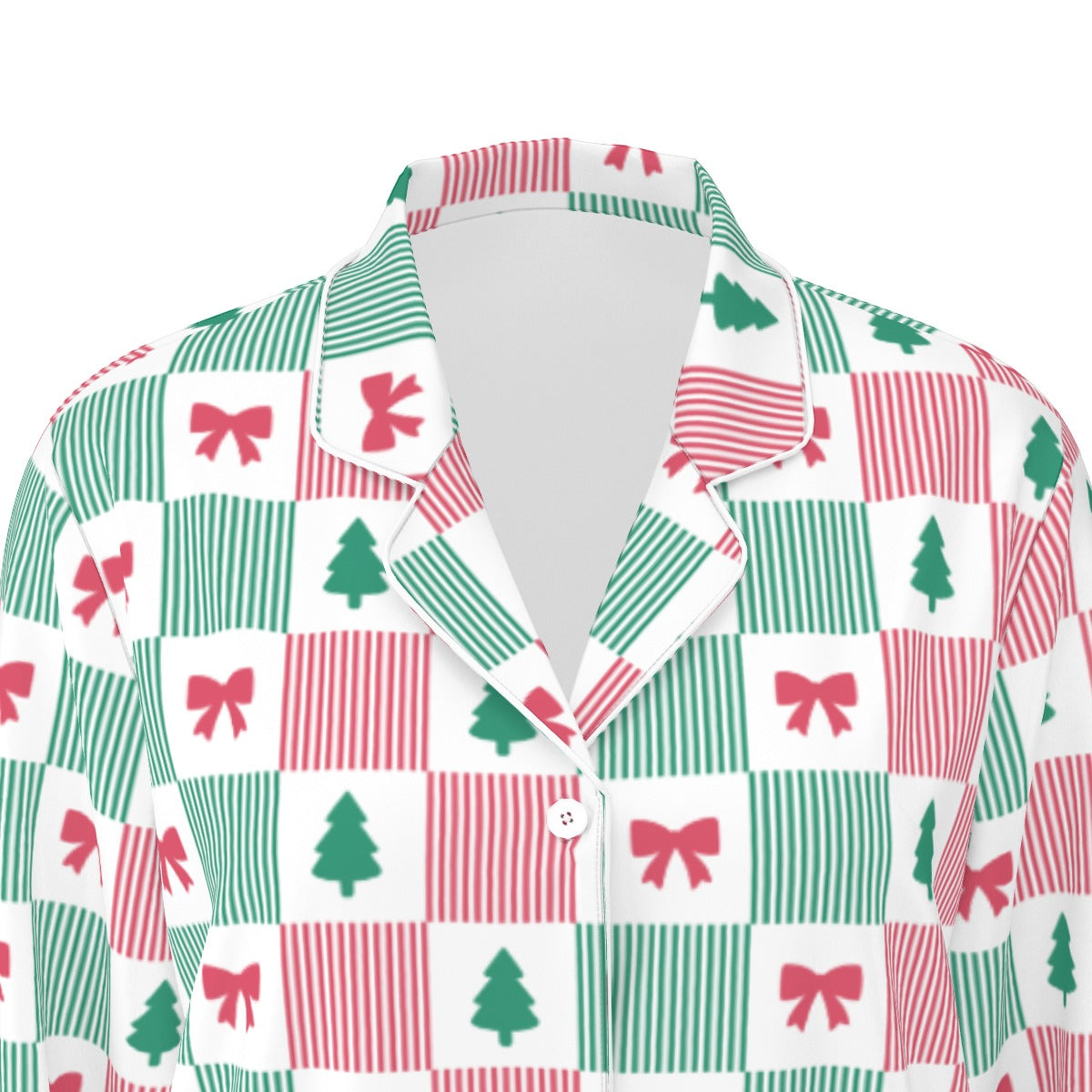 Women's Christmas Patchwork Bow & Tree Silky Long Sleeve Pajama Set