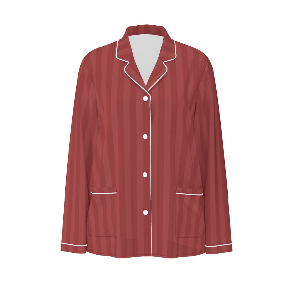 Women's Dusty Rose Striped Silky Long Sleeve Pajama Set