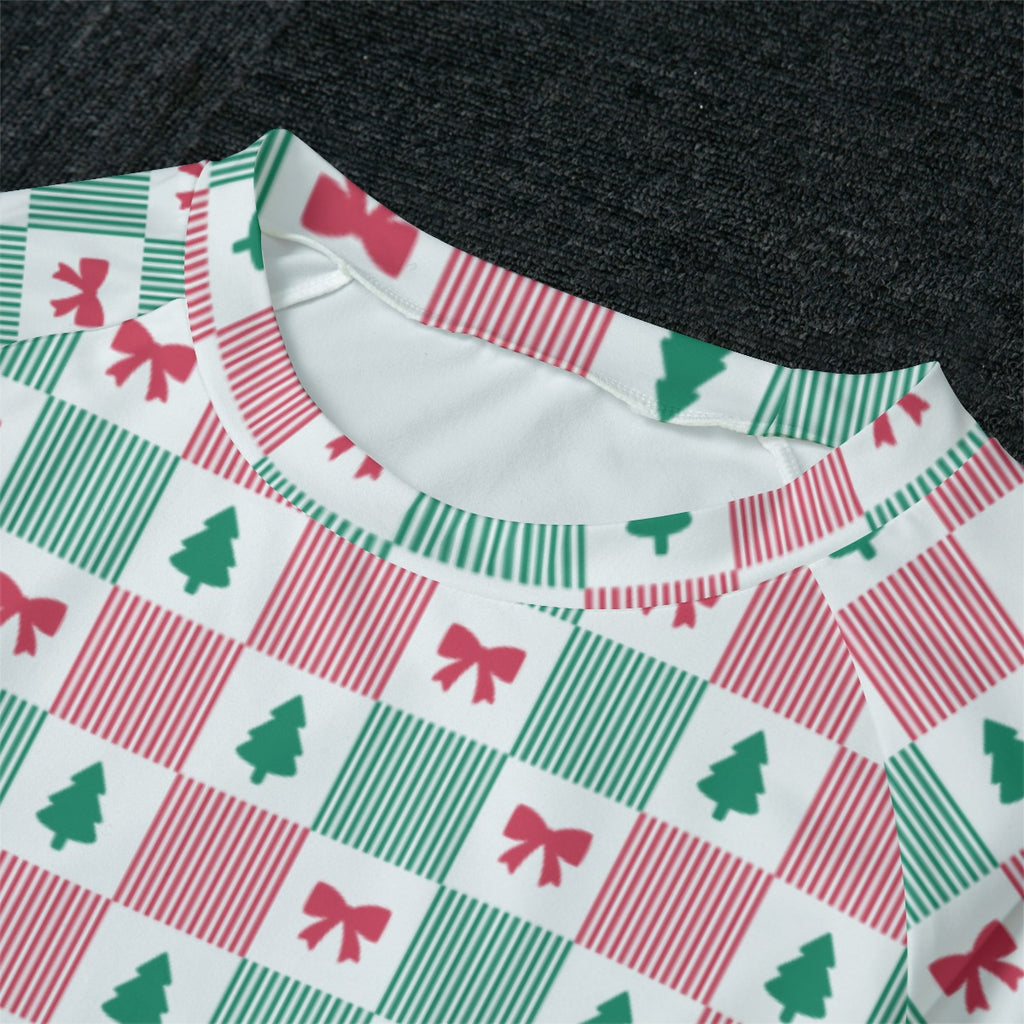 Women's Christmas Patchwork Bow & Tree Soft-Touch Long Sleeve Pajama Set