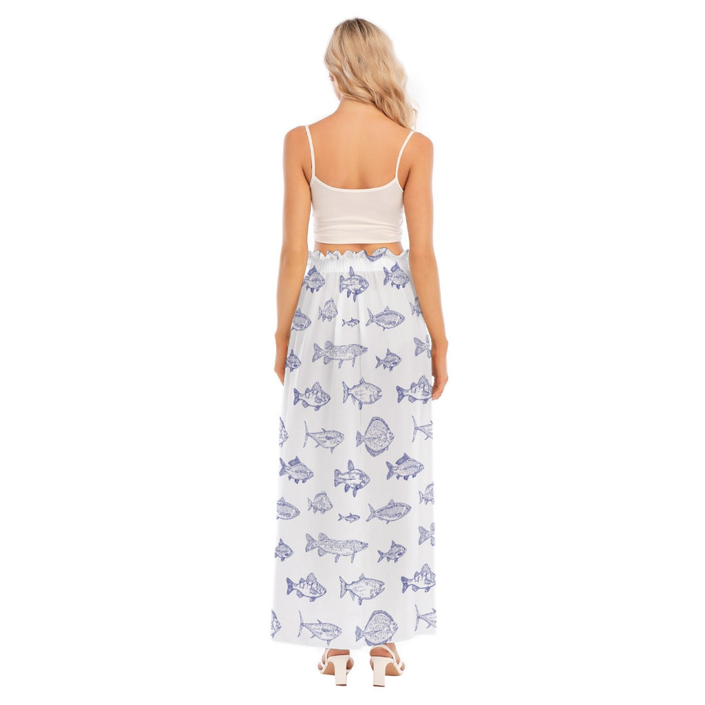 Fish Print Beach Skirt – Women’s Side Split Swim Cover Up, Coastal Vacation Resort Skirt