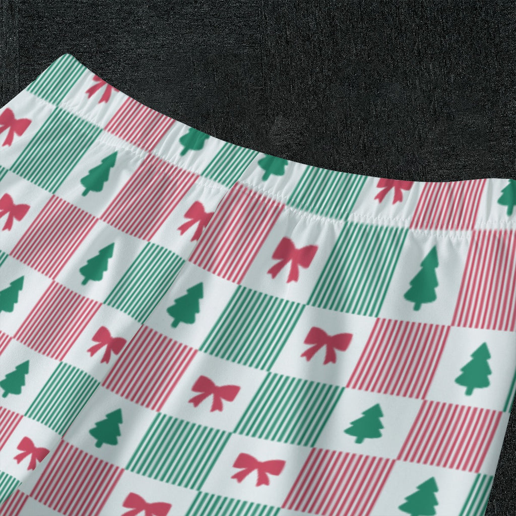 Kids Christmas Patchwork Bow & Tree Soft-Touch Long Sleeve Pajama Set