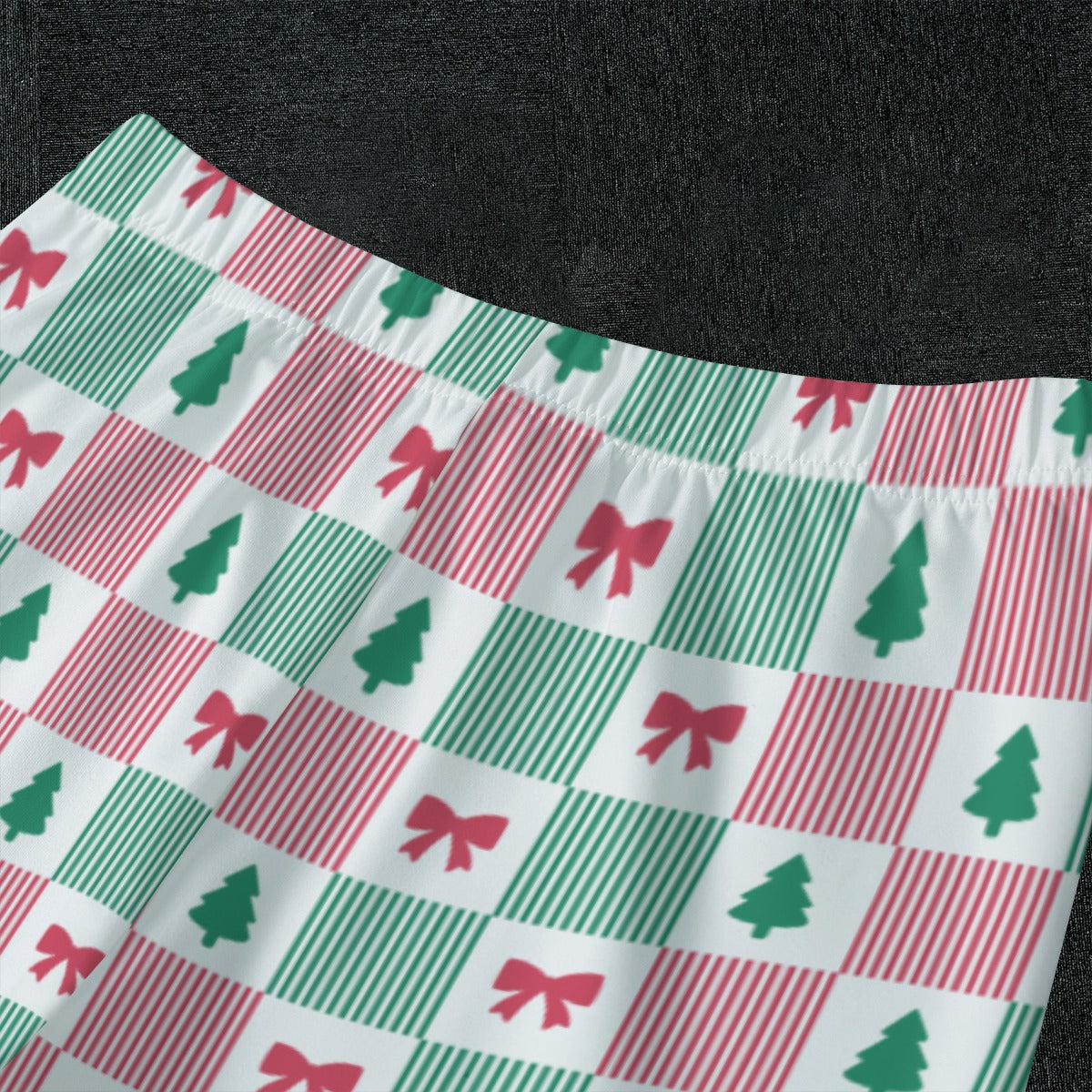 Kids Christmas Patchwork Bow & Tree Soft-Touch Long Sleeve Pajama Set