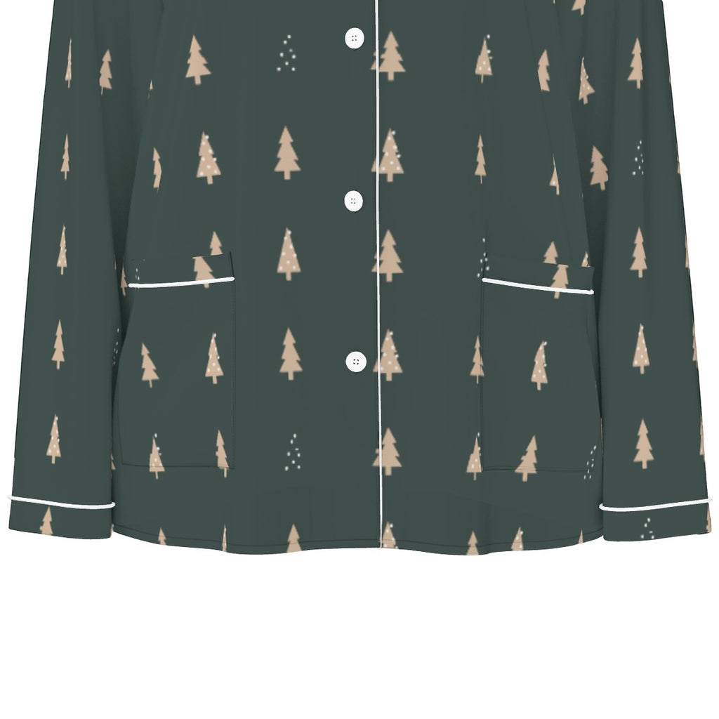 Women's Forest Green Christmas Tree Silky Long Sleeve Pajama Set