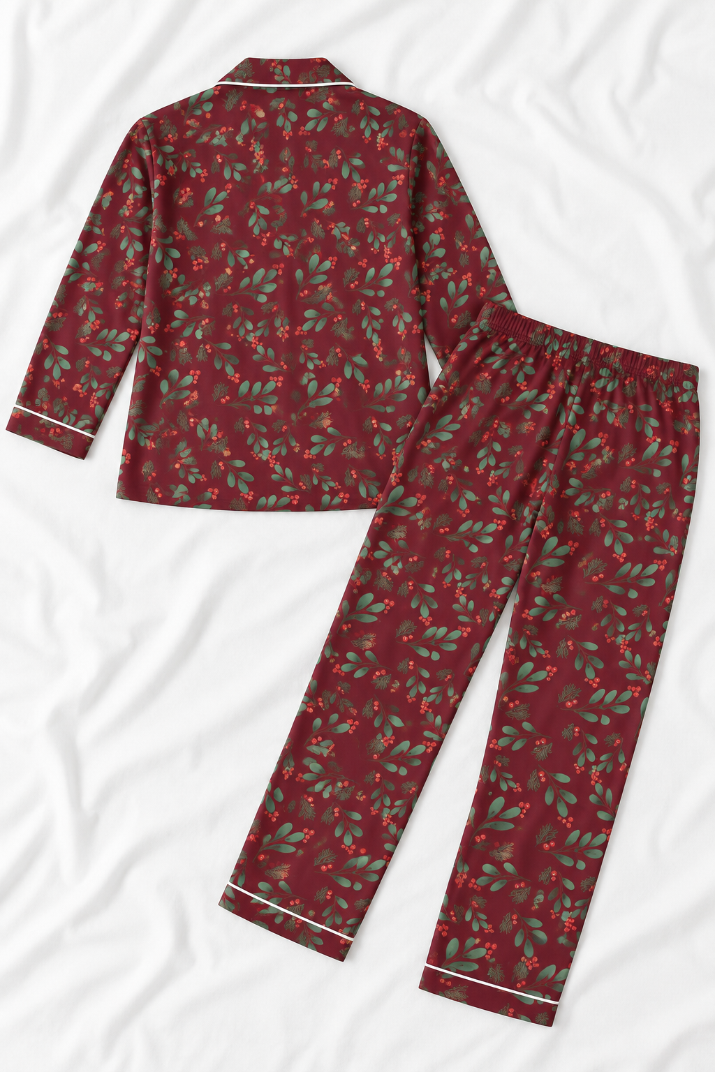 Women's Red Christmas Holly Berry Silky Long Sleeve Pajama Set