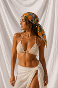 Orange Citrus Bandana Head Scarf | Mediterranean Fruit Hair Scarf & Summer Accessory