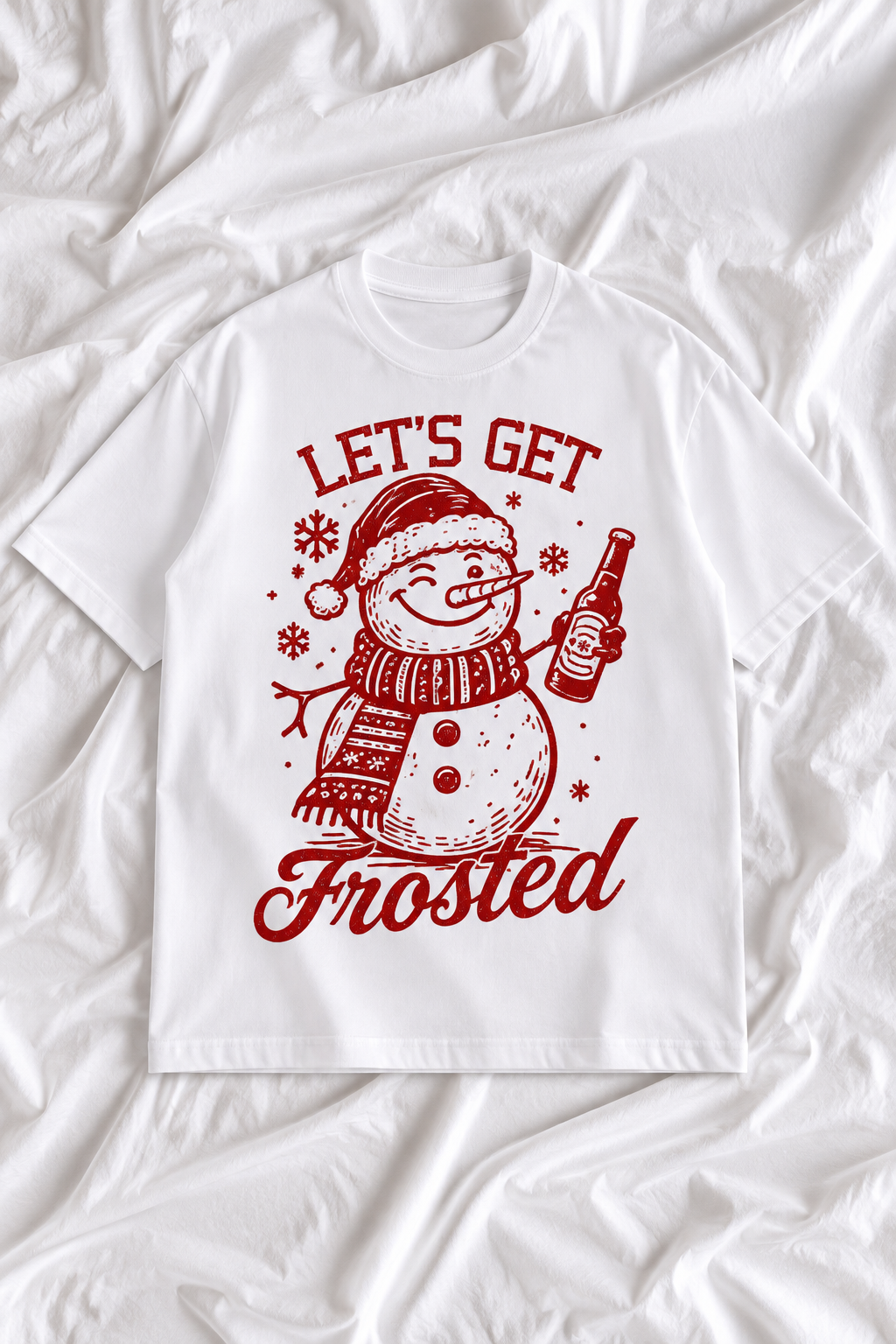 Let's Get Frosted Christmas T-Shirt | Funny Drinking Snowman Graphic Tee | Retro Holiday Party Unisex Shirt