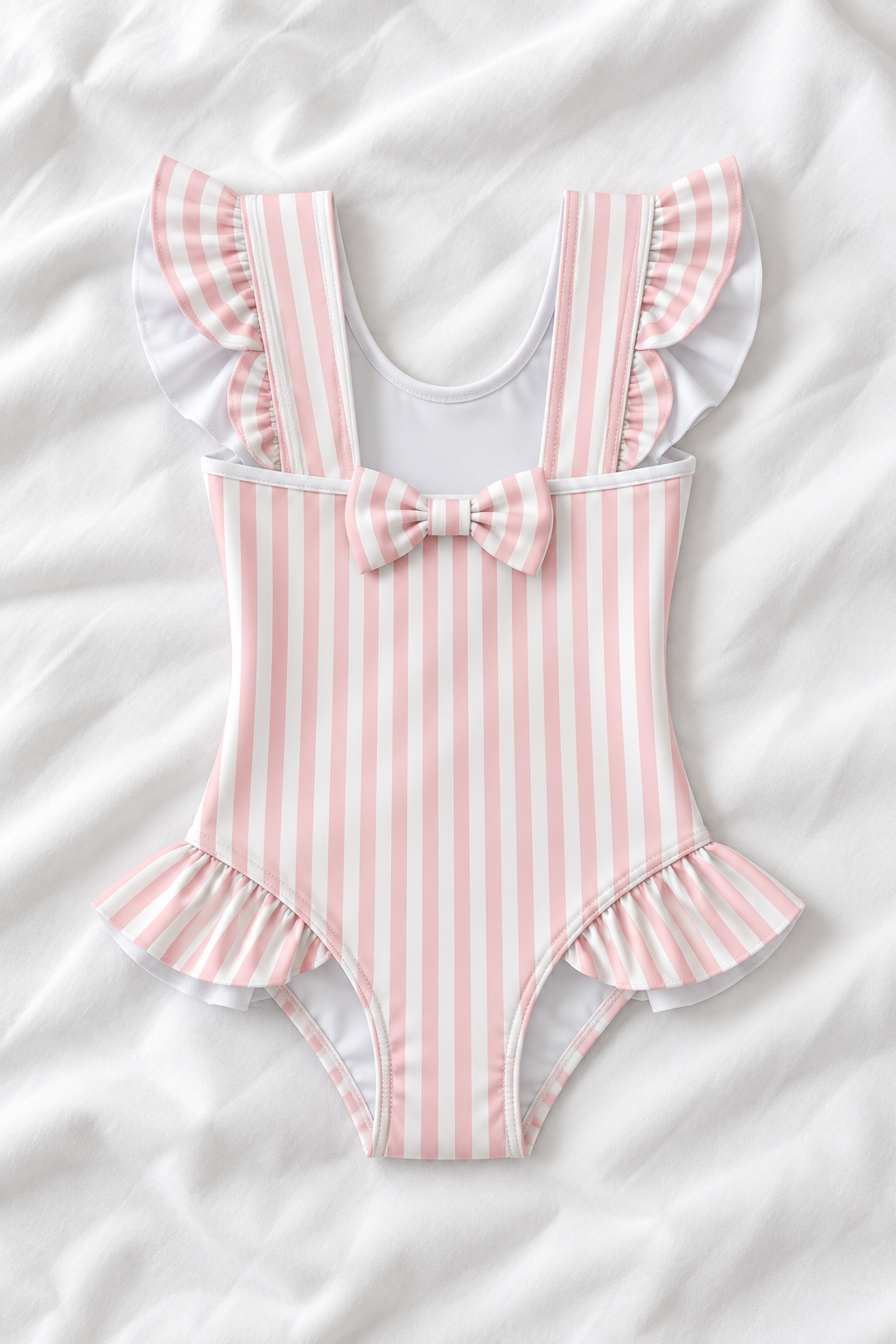 Pink Stripe Girls’ Ruffle Swimsuit – Kids Striped One Piece Swimwear