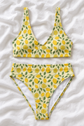 Lemon Grove High-Waisted Bikini Set | Yellow Lemon Print Two-Piece Swimsuit | Mediterranean Summer Swimwear