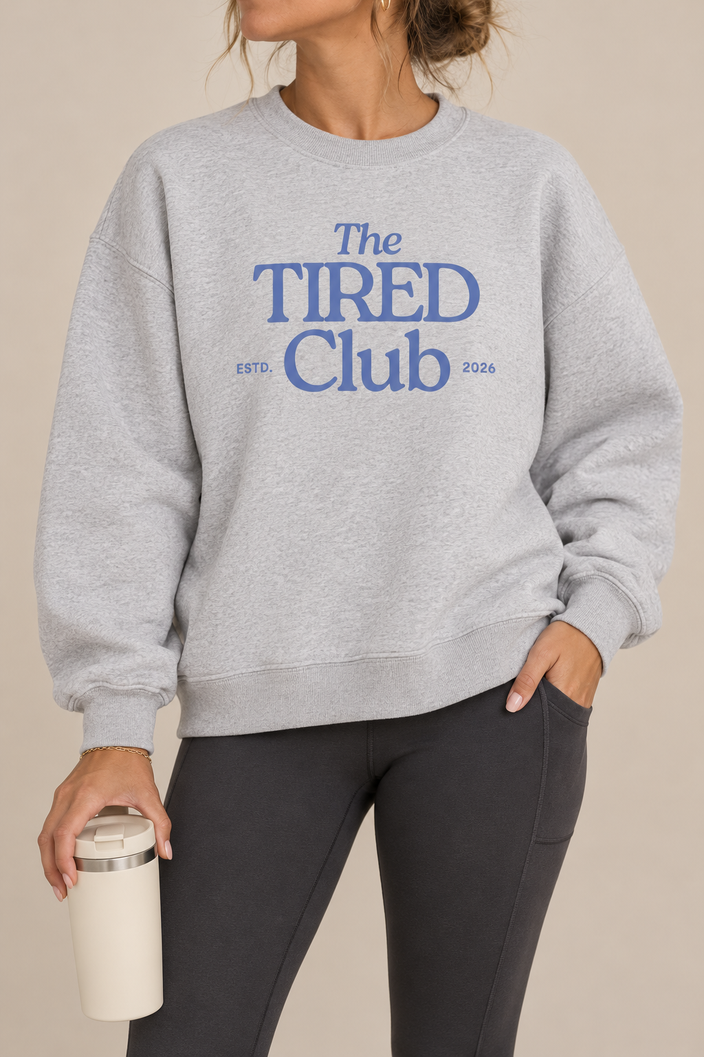 The Tired Club Fleece Side Slit Crewneck Sweatshirt – Funny Mom Life Graphic Sweatshirt