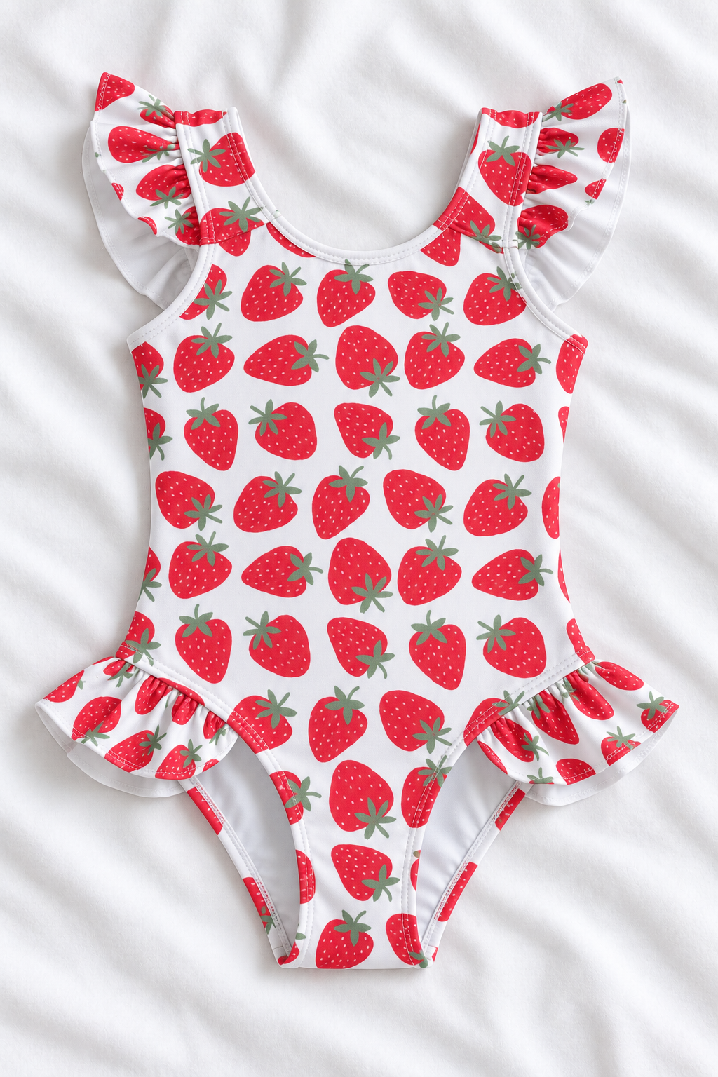 Strawberry Girls’ Ruffle Swimsuit – Kids Fruit Print One Piece Swimwear