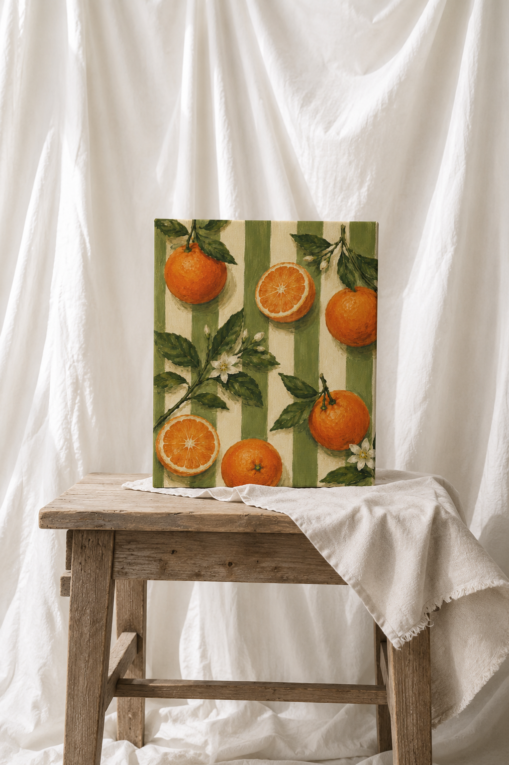 Vintage Orange Canvas Wall Art, French Country Kitchen Decor, Botanical Citrus Artwork, Farmhouse Cottagecore Stretched Canvas