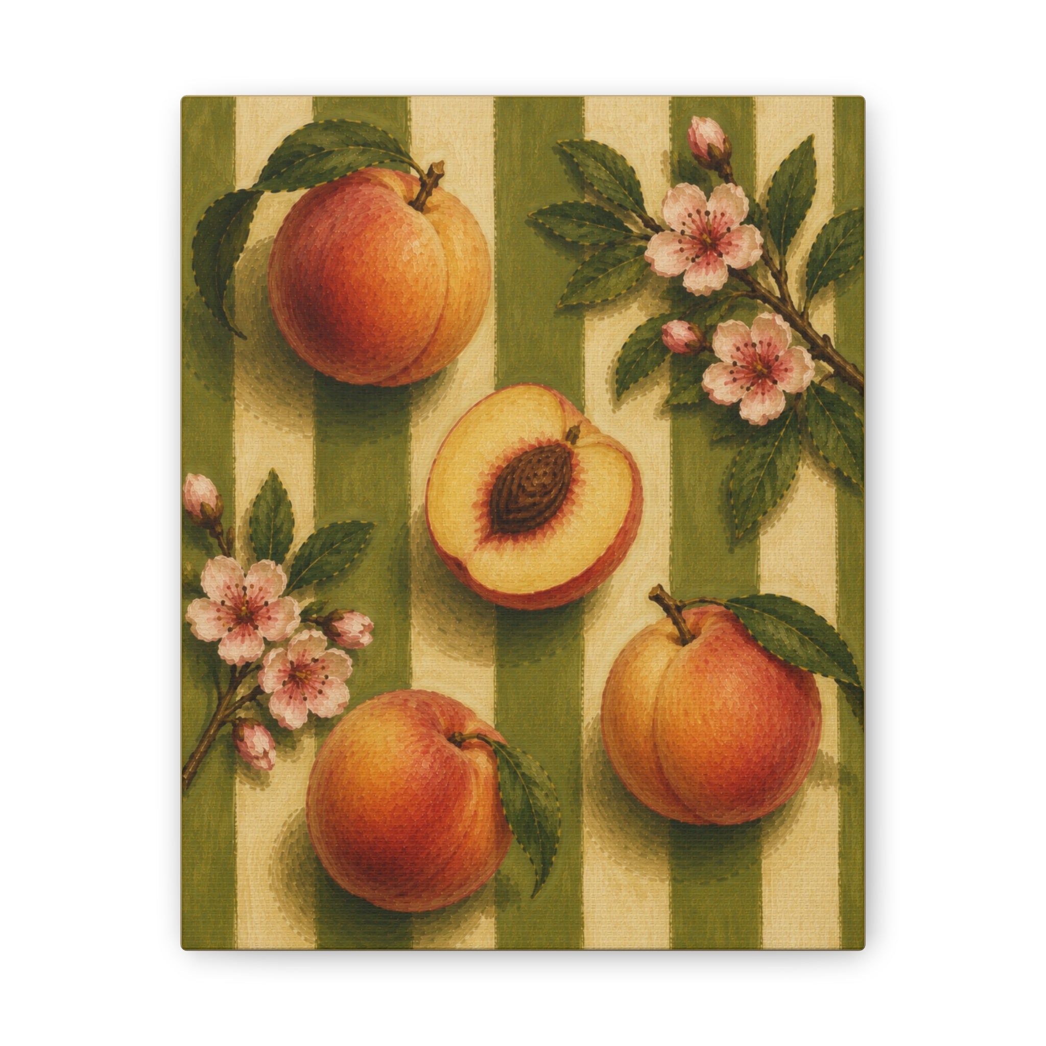 Vintage Peach Canvas Wall Art, French Country Kitchen Decor, Botanical Fruit Artwork, Farmhouse Cottagecore Stretched Canvas