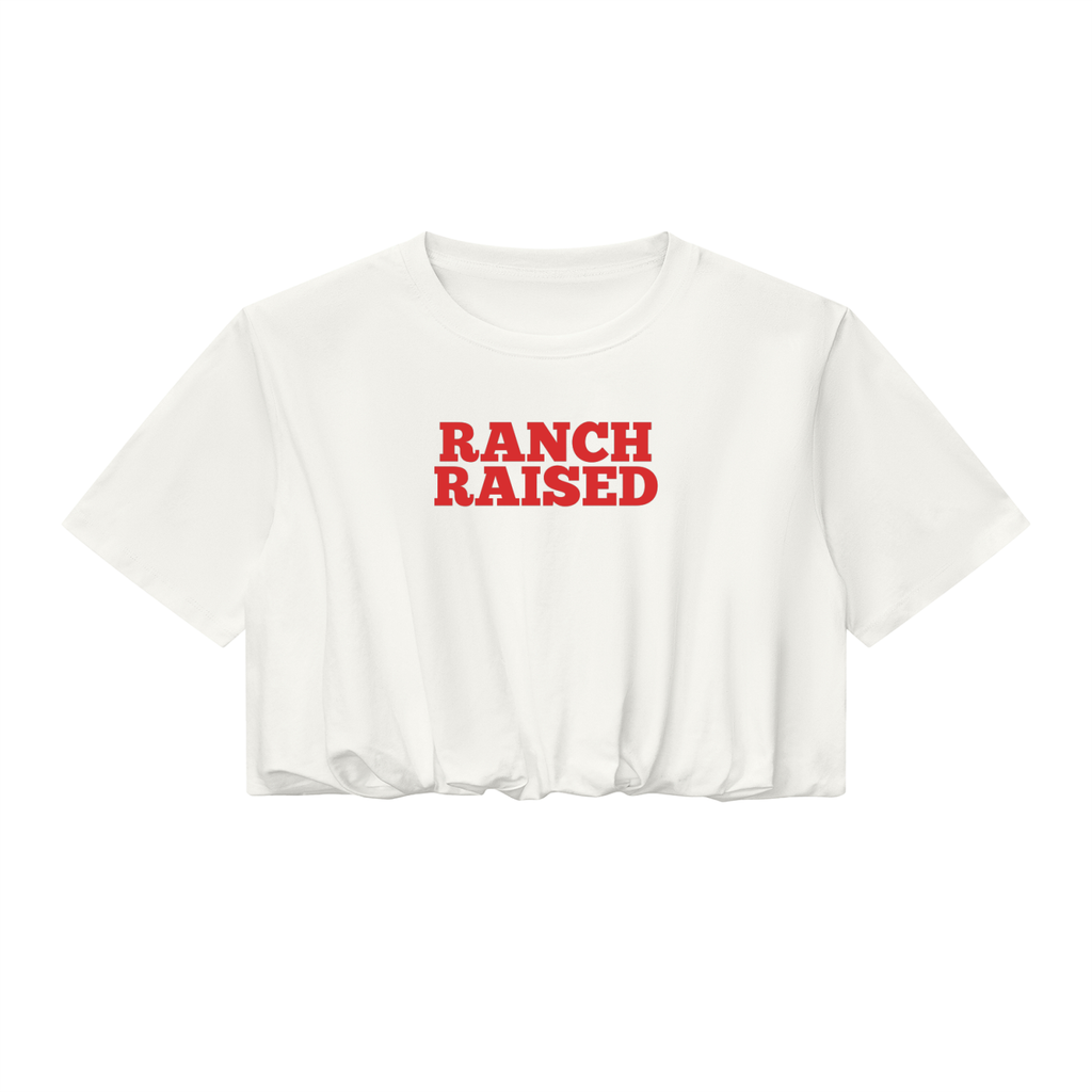 Ranch Raised Women's Crop Bubble Hem Tee | 100% Cotton Western Graphic Top