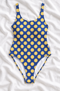 Amalfi Lemon One-Piece Swimsuit | Blue Striped Citrus Print Swimwear | Italian Summer Bathing Suit