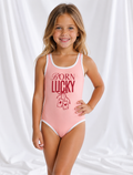 Little Kids Lucky Cards One Piece Swimsuit | Vintage Playing Card Summer Bathing Suit