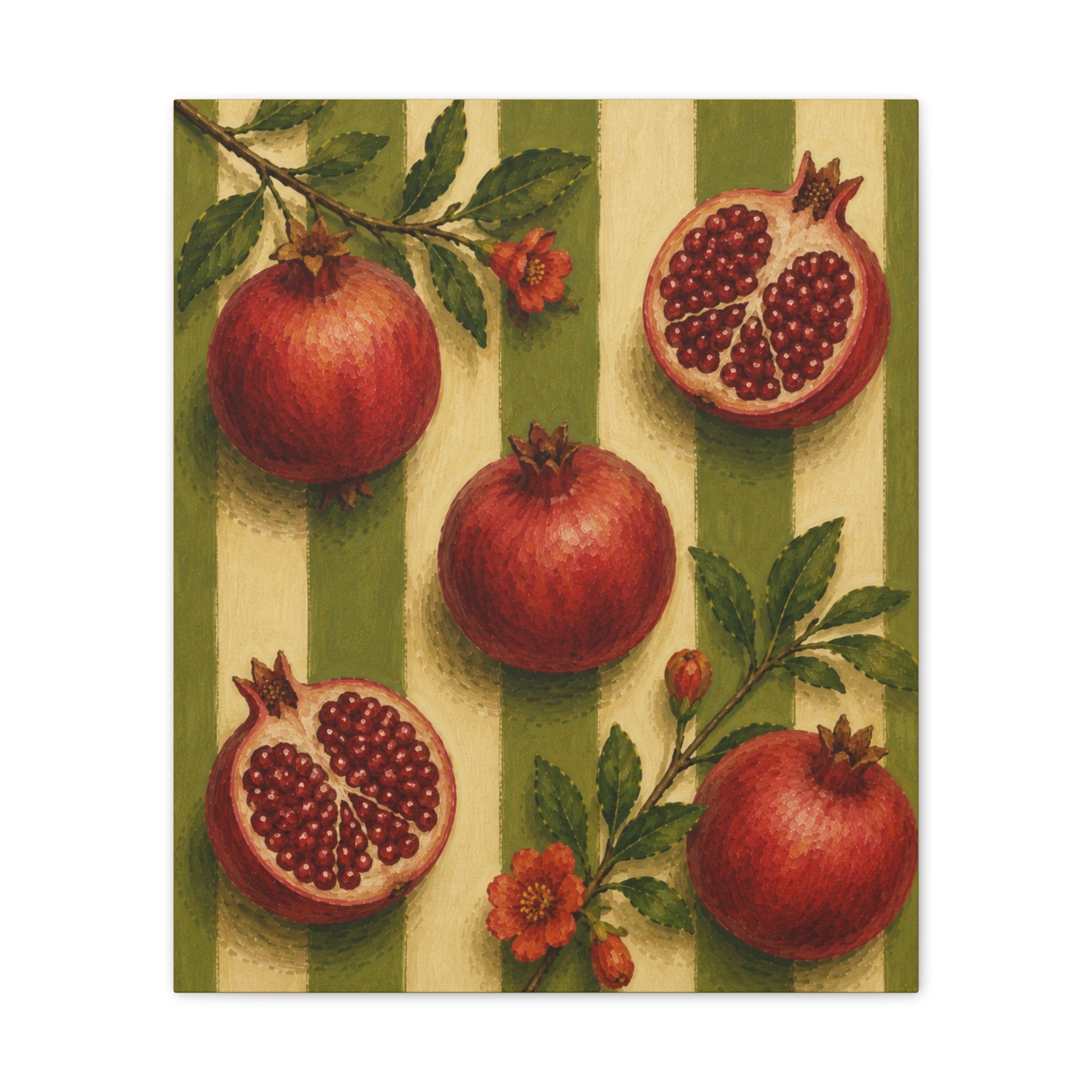 Vintage Pomegranate Canvas Wall Art, French Country Kitchen Decor, Botanical Fruit Artwork, Farmhouse Cottagecore Stretched Canvas
