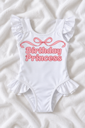 Birthday Princess Girls’ Ruffle Swimsuit – Kids Birthday One Piece Swimwear