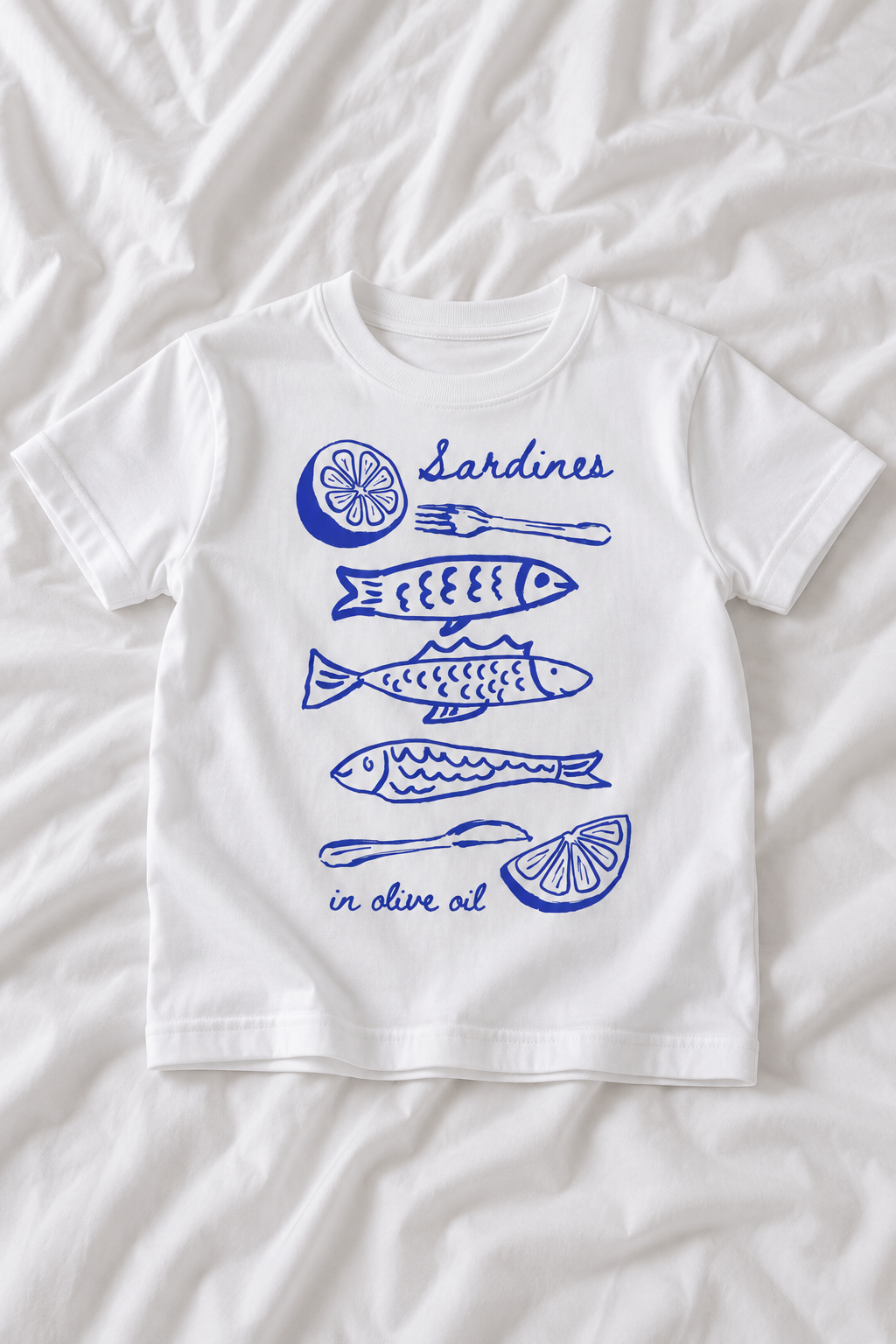 Kids Sardines in Olive Oil T-Shirt | Mediterranean Fish Graphic Tee | Coastal Summer Kids Shirt