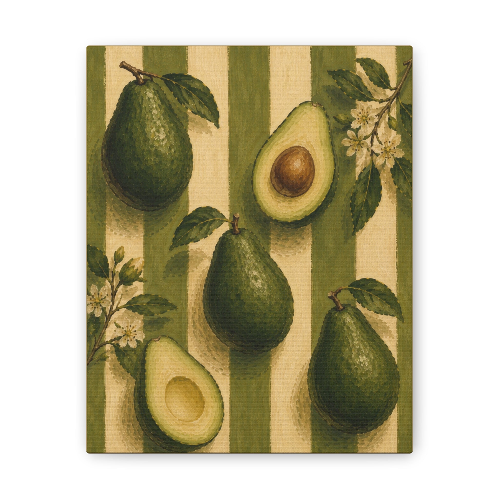 Vintage Avocado Canvas Wall Art, French Country Kitchen Decor, Botanical Fruit Artwork, Farmhouse Cottagecore Stretched Canvas