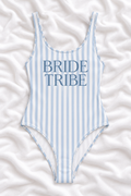 Bride Tribe Blue Striped One Piece Swimsuit | Bachelorette Swimwear