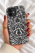 Black & White Vintage Floral iPhone Case – Ornate Botanical Tough Case
