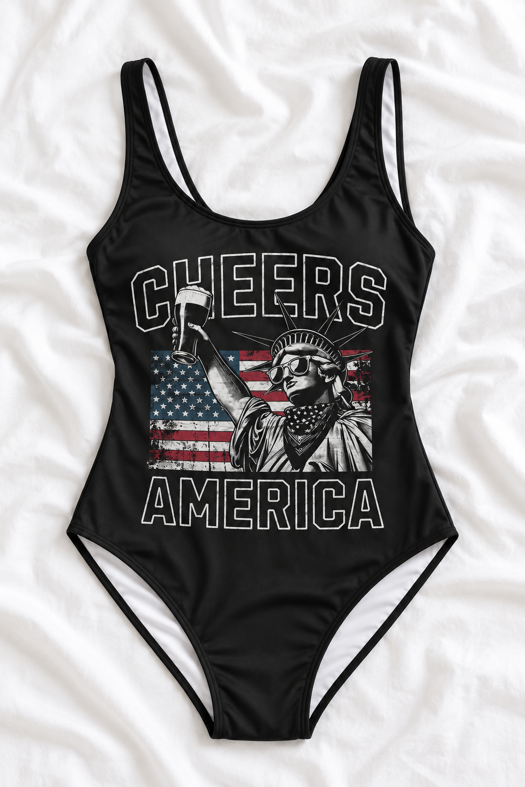 Cheers America One-Piece Swimsuit – Women’s Patriotic Swimwear