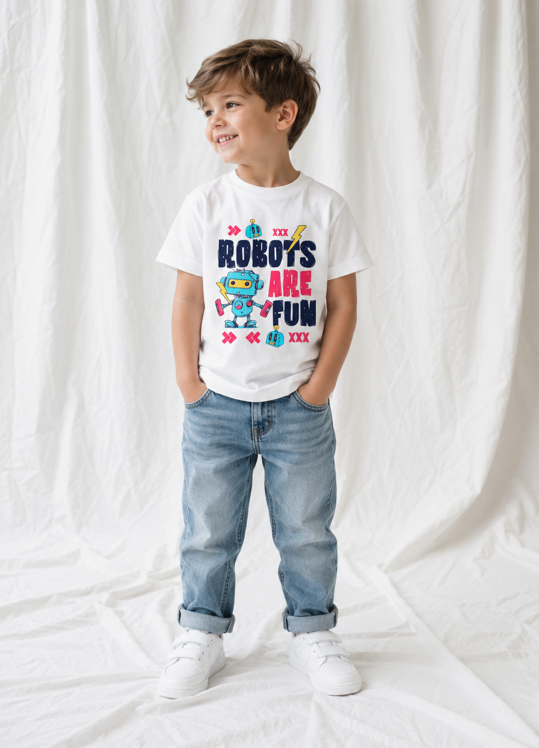 Robots Are Fun Kids Tee | Soft 100% Cotton Graphic T-Shirt
