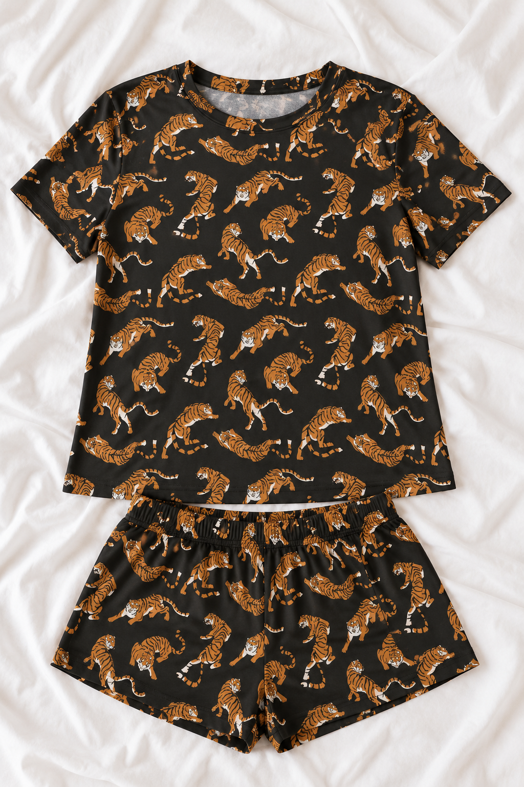 Tiger Print Soft Touch Pajama Set – Women’s Shorts & Top Sleepwear