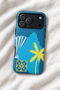 Coastal Blue Seashell Tough iPhone Case – Tropical Palm Tree & Ocean Aesthetic Phone Cover