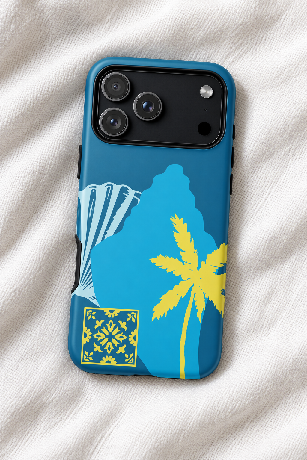 Coastal Blue Seashell Tough iPhone Case – Tropical Palm Tree & Ocean Aesthetic Phone Cover