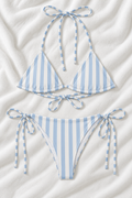 Light Blue & White Striped Triangle Bikini Set | Tie Side Two Piece Swimsuit