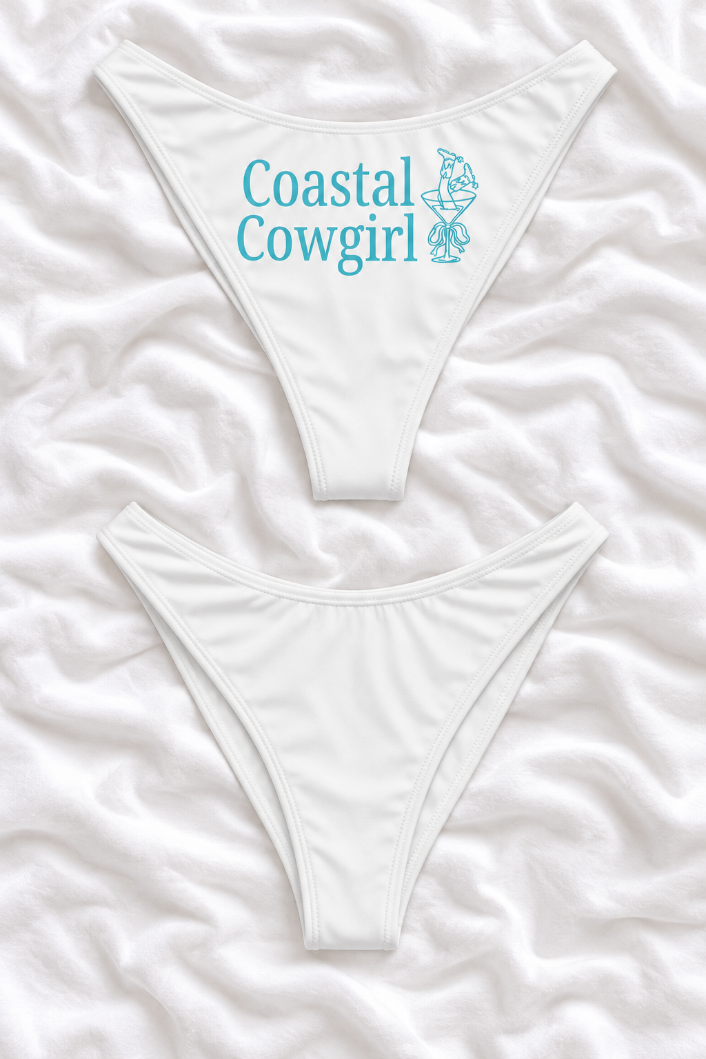Coastal Cowgirl White V Cut Bikini Bottoms | Western Bachelorette Swimwear