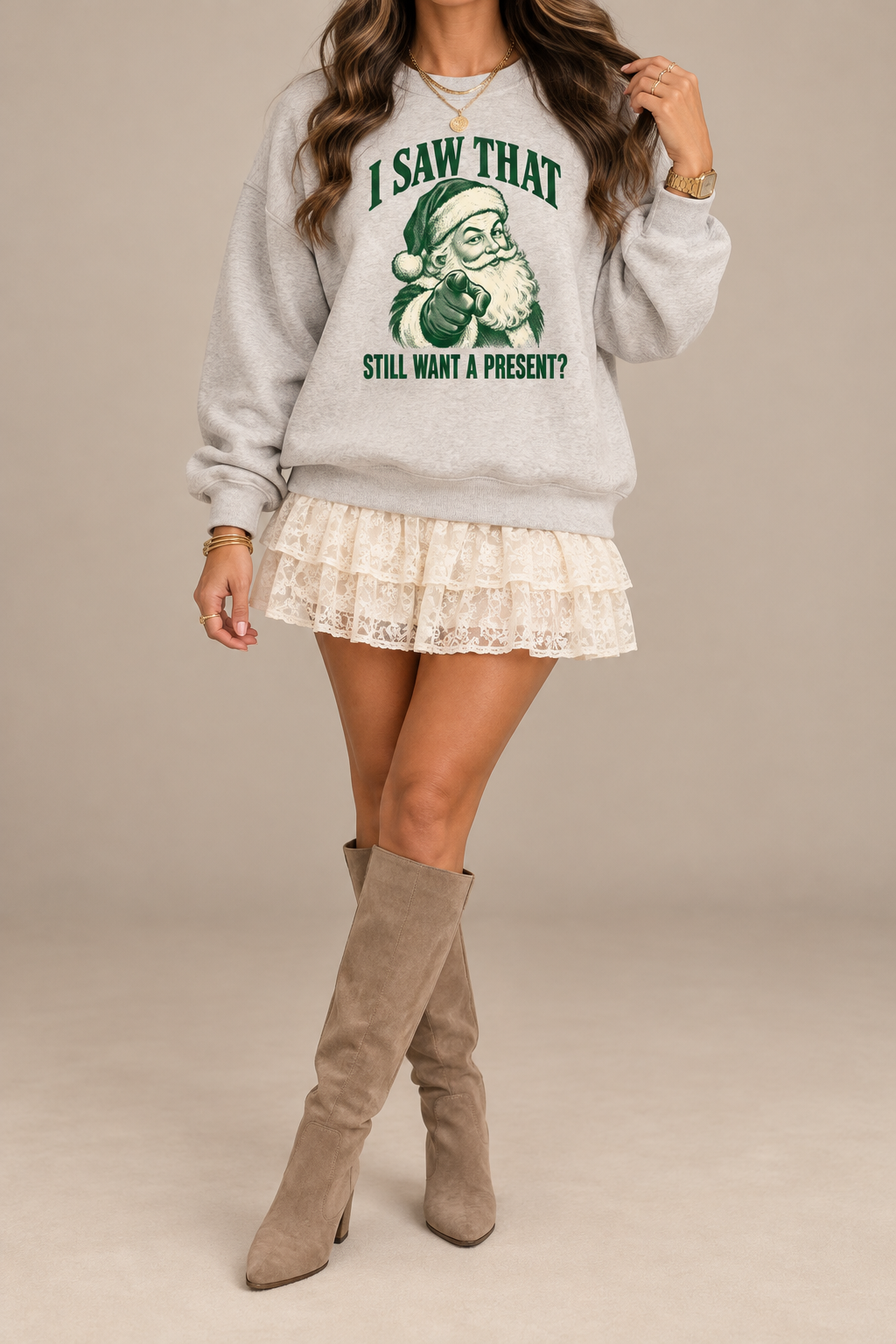 I Saw That Santa Christmas Sweatshirt – Funny Vintage Holiday Fleece Crewneck