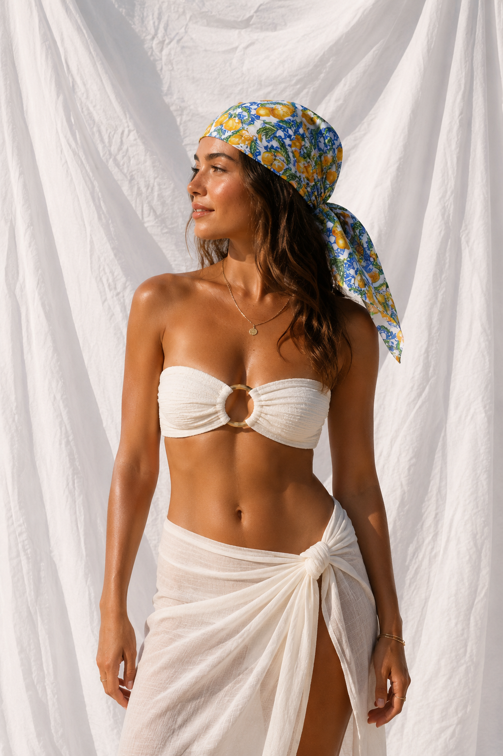 Lemon Bandana Head Scarf | Mediterranean Citrus Hair Scarf & Summer Accessory