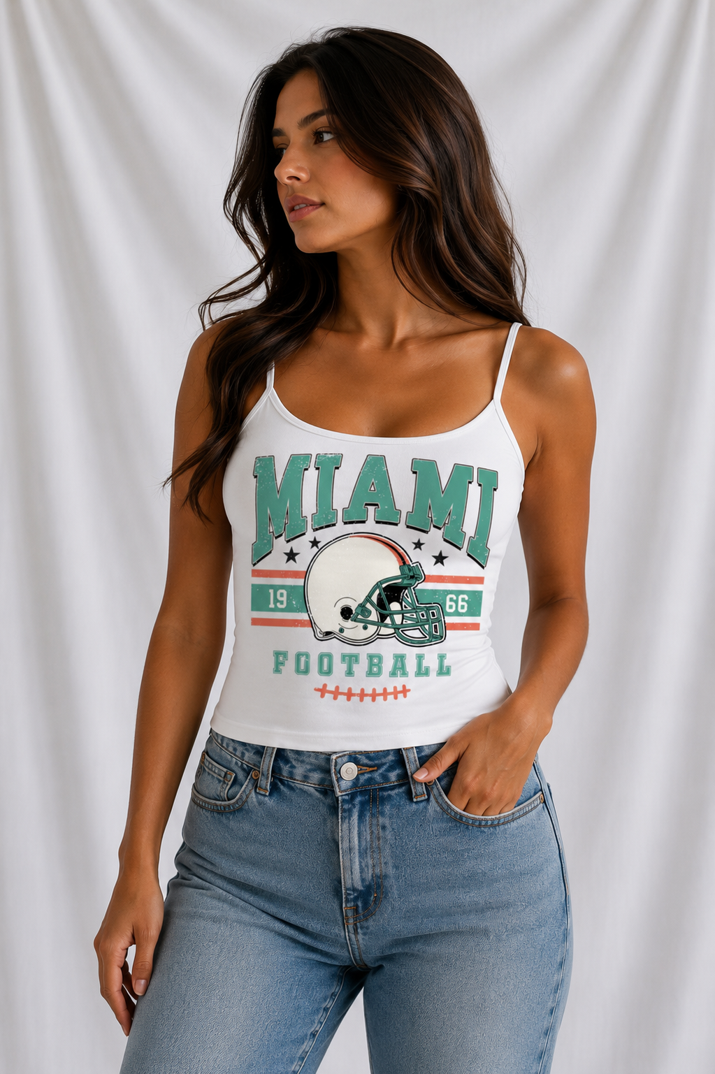 Miami Low Back Tank Top – Women’s Football Game Day Shirt, Backless Tailgate Top