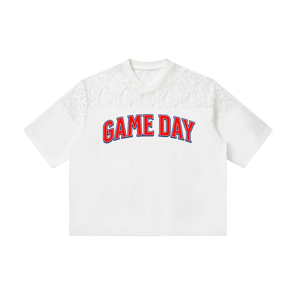 Game Day Lace Jersey Tee | Women's Blue & Red Football Game Day Shirt