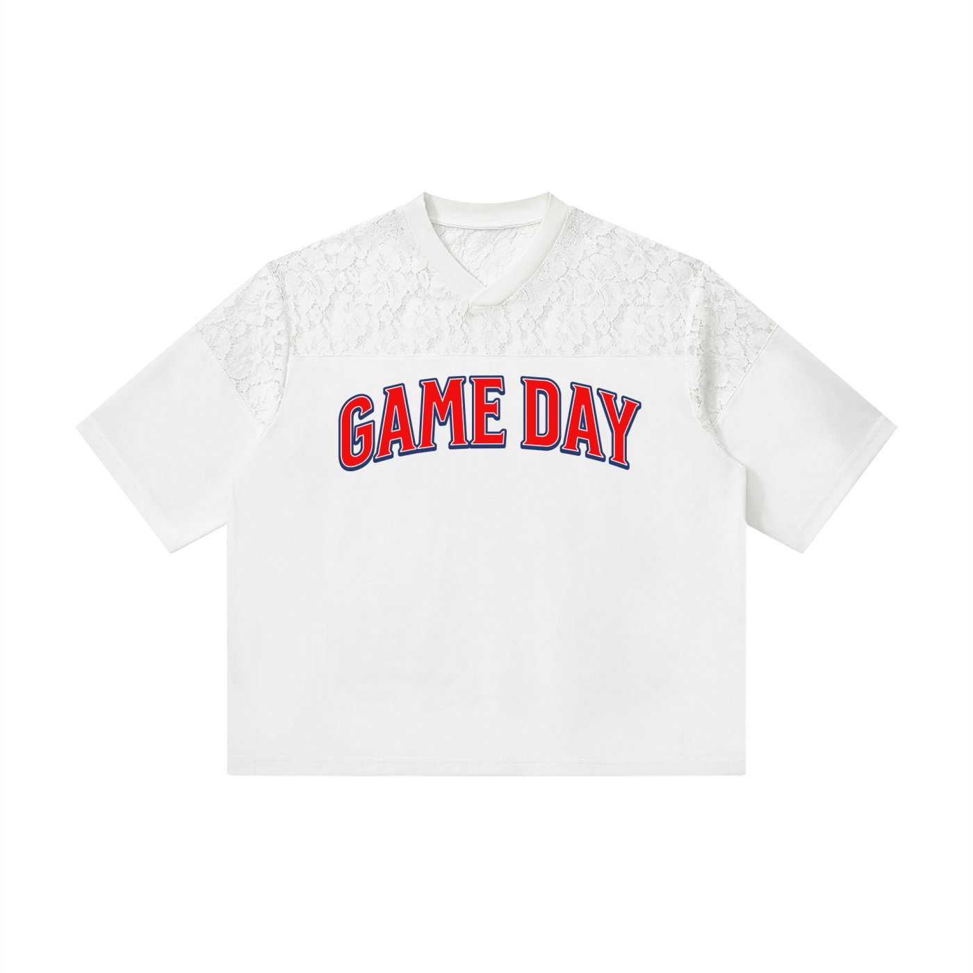 Game Day Lace Jersey Tee | Women's Blue & Red Football Game Day Shirt