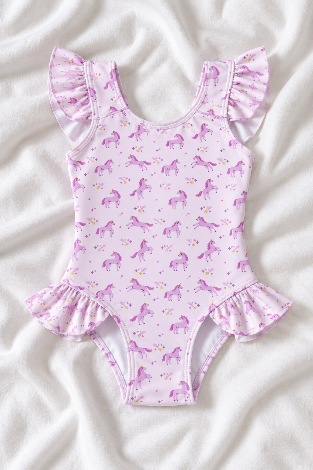 Unicorn Girls’ Ruffle Swimsuit – Kids Magical One Piece Swimwear